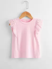 Toddler Girls Contrast Eyelet Embroidery Ruffle Tank Top - Baby Pink - View 1