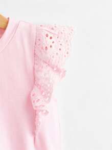 Toddler Girls Contrast Eyelet Embroidery Ruffle Tank Top - Baby Pink - View 3