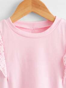 Toddler Girls Contrast Eyelet Embroidery Ruffle Tank Top - Baby Pink - View 4