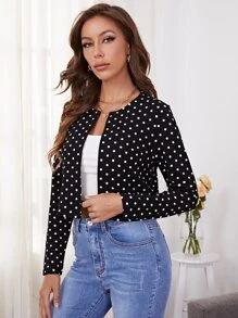 SHEIN Clasi 前開襟圓點西裝外套 - 黑色 - 查看 4