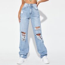 High Waist Ripped Wide Leg Jeans