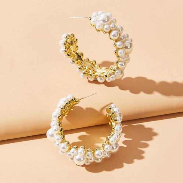 

Faux Pearl Decor Hoop Earrings, Multicolor
