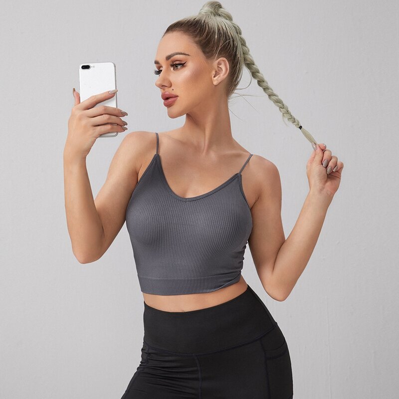 

Seamless Rib Knit Sports Bra, Dark grey