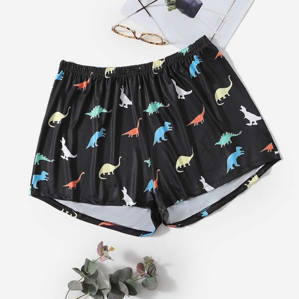 

Plus Allover Dinosaur Print Sleep Shorts, Black