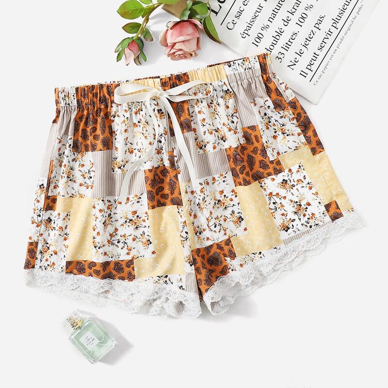 

Plus Paisley & Floral Lace Trim Sleep Shorts, Multicolor