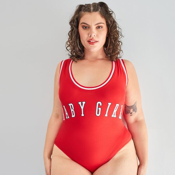 

Plus Letter Graphic Tank Bodysuit, Red
