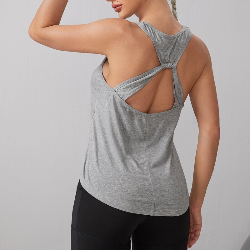 

Solid Cutout Sports Tank Top, Grey