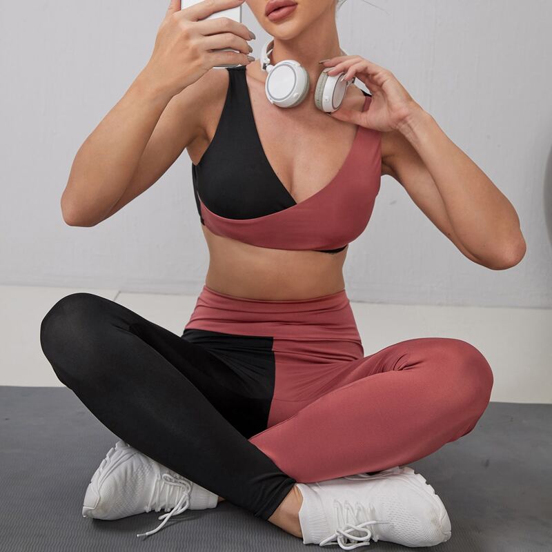 

Colorblock Sports Tank Top & Leggings Set, Multicolor