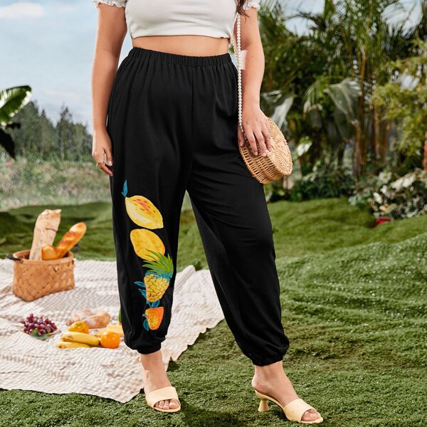 

Plus Fruits Print Sweatpants, Black