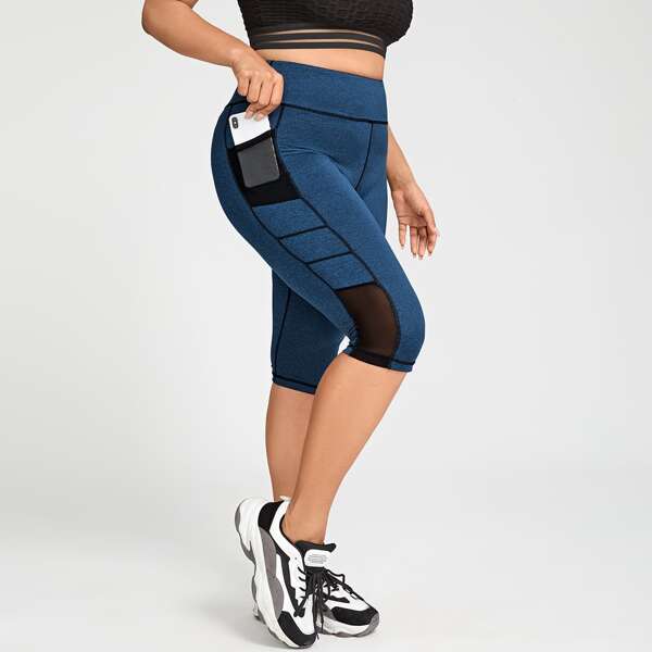 

Plus Mesh Insert Biker Shorts With Phone Pocket, Blue