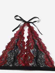 Plus Floral Lace Halter Garter Lingerie Set - Multicolor - View 3