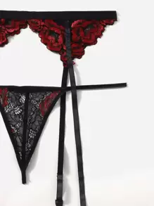 Plus Floral Lace Halter Garter Lingerie Set - Multicolor - View 5