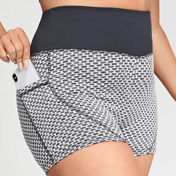 

Plus Wide Waistband Sports Shorts With Phone Pocket, Grey