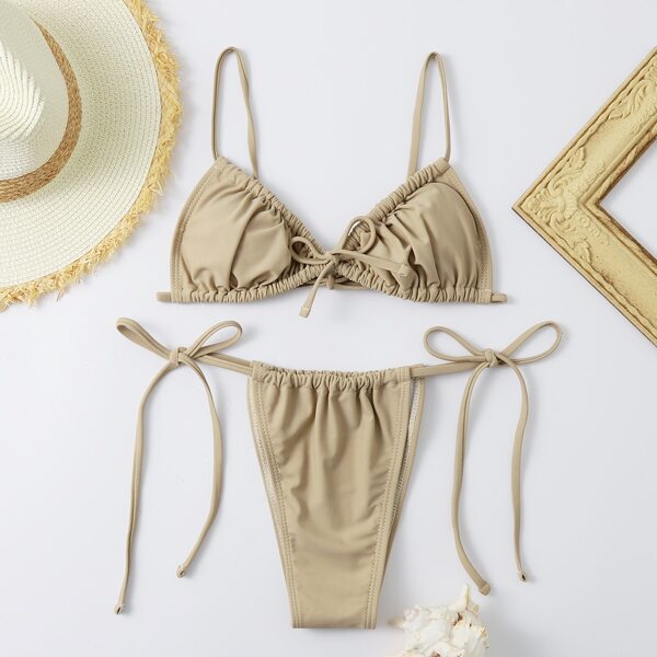 

Ruched Tie Side Bikini Swimsuit, Khaki