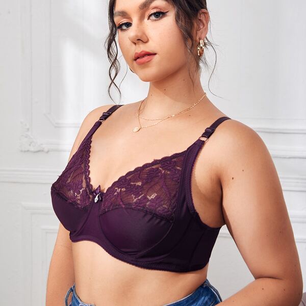 

Plus Contrast Lace Underwire Bra, Maroon