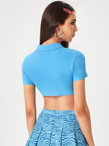 SHEIN ICON Choker Neck Crop Tee - Blue - View 2