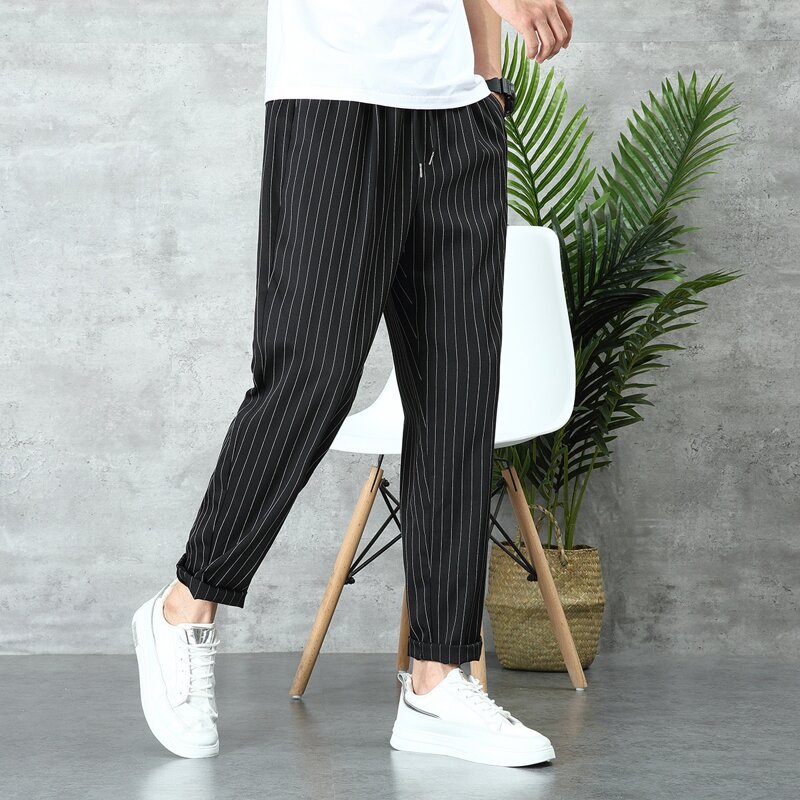 

Guys Striped Print Drawstring Pants, Black