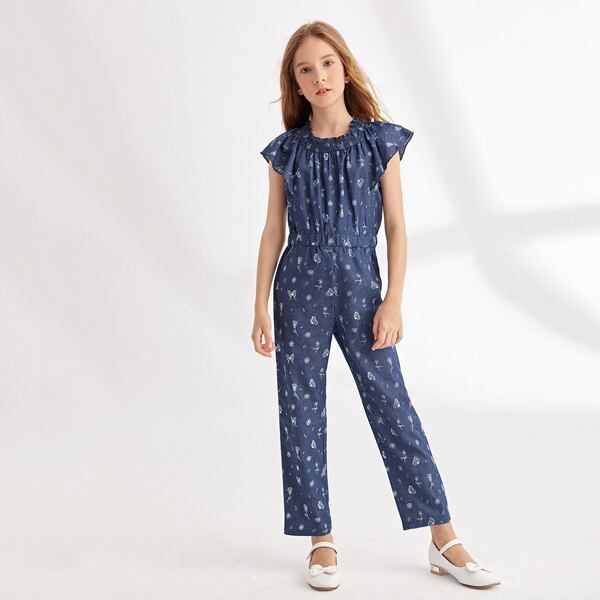 

Girls Butterfly & Floral Print Jumpsuit, Navy blue
