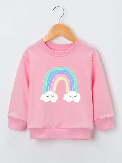 SHEIN Young Girl Cartoon Rainbow Print Sweatshirt