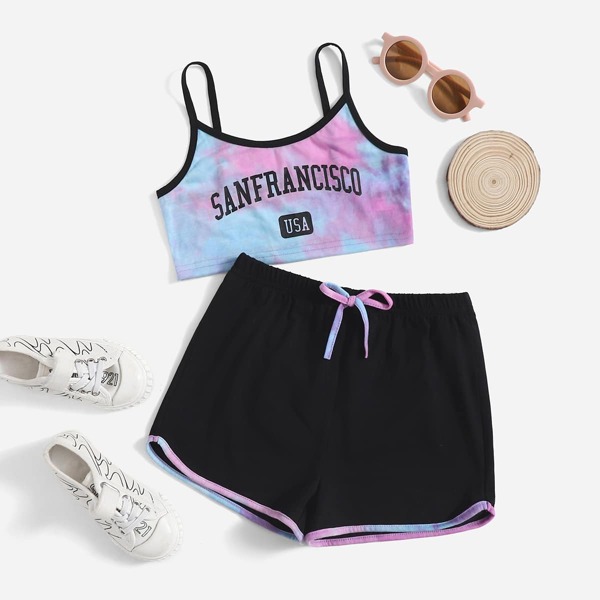 

Girls Tie Dye Cami Top and Track Shorts Set, Multicolor