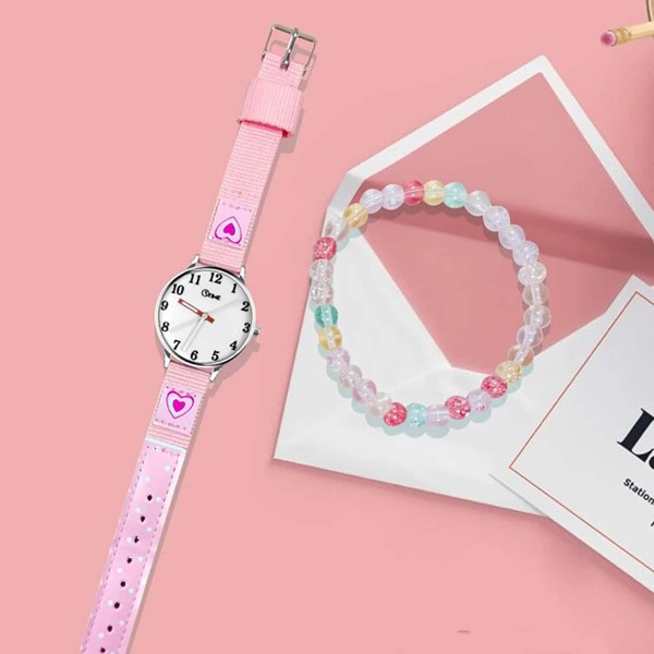 

1pc Kids Simple Round Pointer Quartz Watch & 1pc Colorful Beaded Bracelet