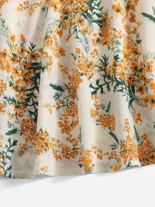 SHEIN Girls Puff Sleeve Knot Floral Print Dress - Multicolor - View 3