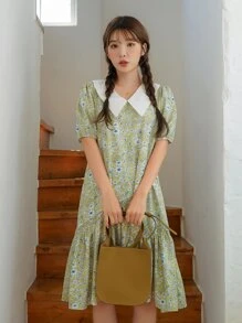 DAZY Váy hoa cổ Peter Pan tương phản - Nhiều màu - Xem 1