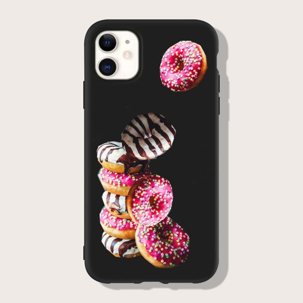 

Donuts Print Phone Case, Black