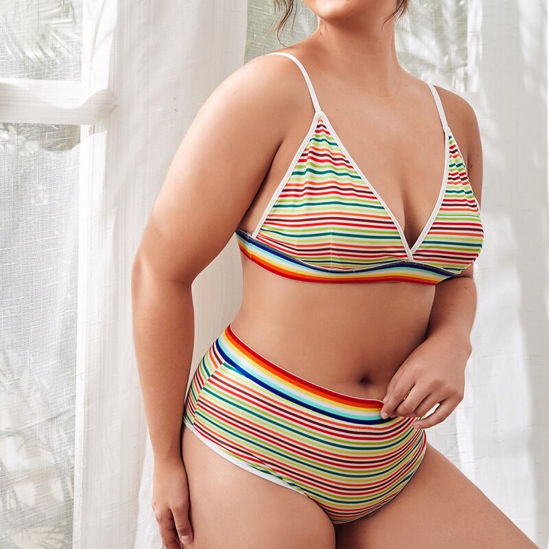 

Plus Striped Lingerie Set, Multicolor