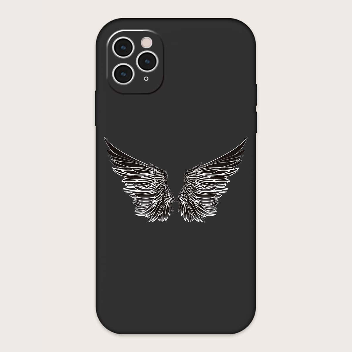 

1pc Wing Pattern iPhone Case, Black