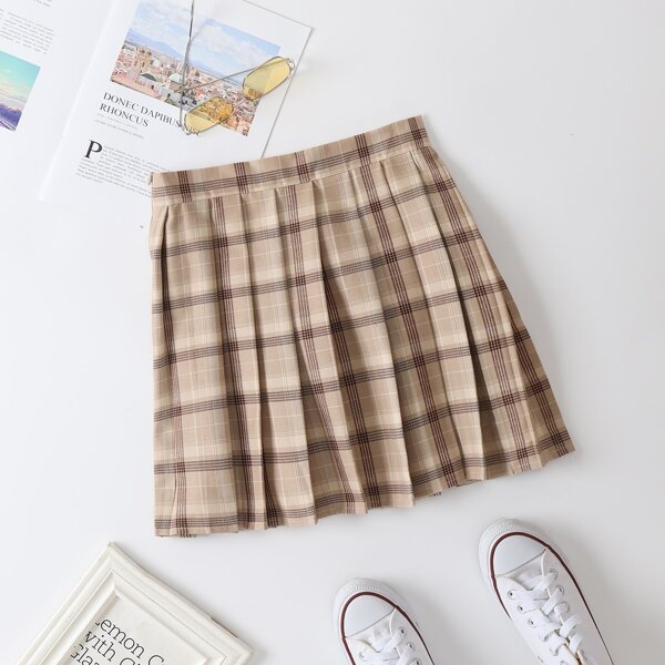 

Tartan Print Pleated Skirt, Multicolor