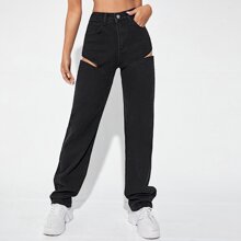 High Waist Cut-out Jeans
