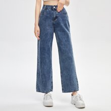 Solid Straight Leg Jeans