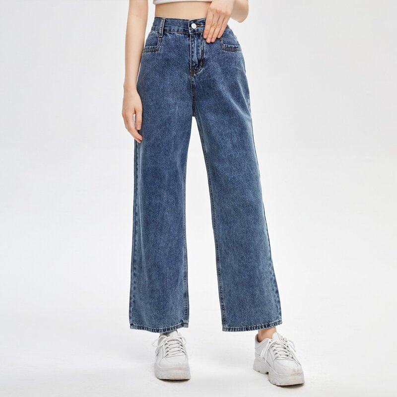 

Solid Straight Leg Jeans, Dark wash