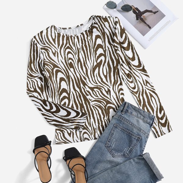 

Zebra Stripe Rib-knit Slim Tee, Multicolor