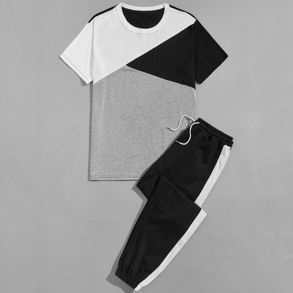 

Men Colorblock Tee & Drawstring Sweatpants, Multicolor