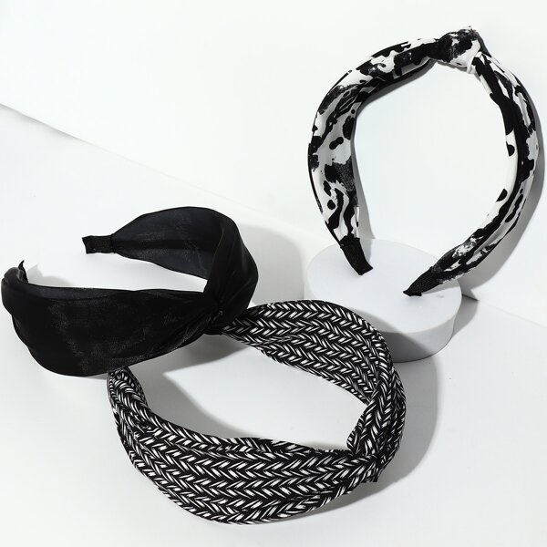 

3pcs Cow Print Twist Hair Hoop, Black