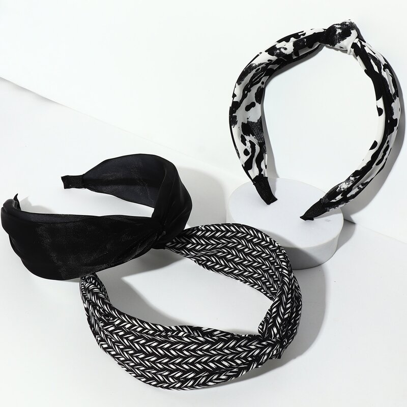 

3pcs Cow Print Twist Hair Hoop, Black