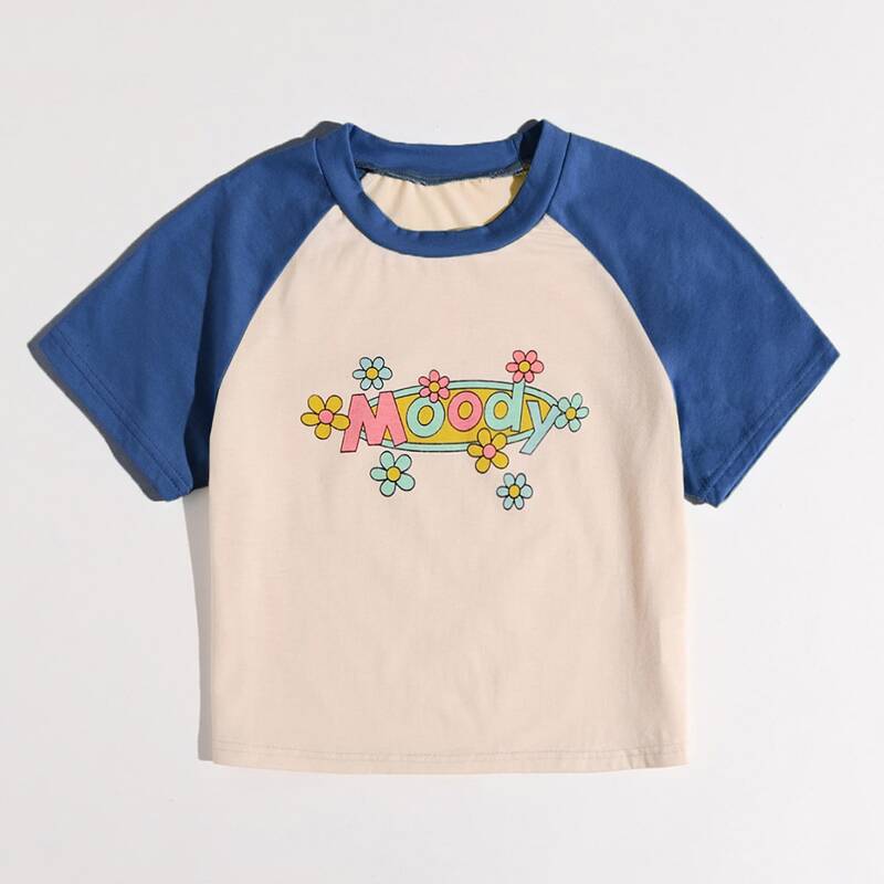 

Letter Floral Colorblock Tee, Multicolor