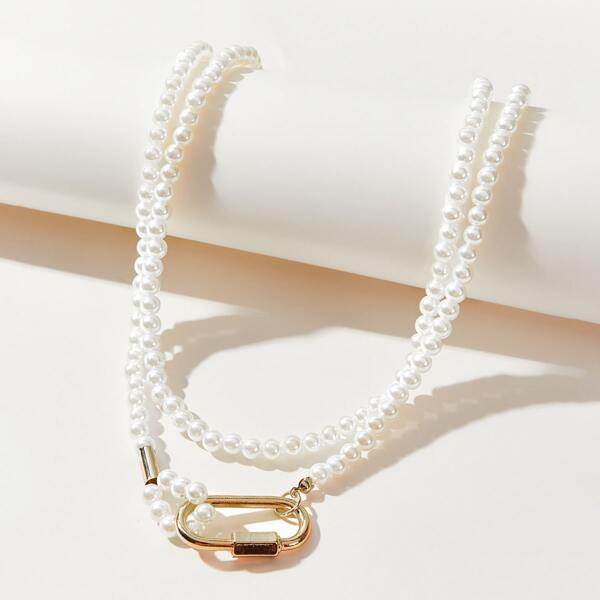 

Faux Pearl Beaded Layered Necklace, Gold