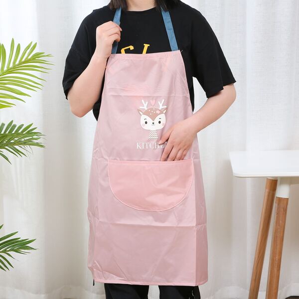 

Cartoon Deer Print Apron, Pink