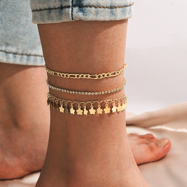 

3pcs Alloy Anklet, Gold