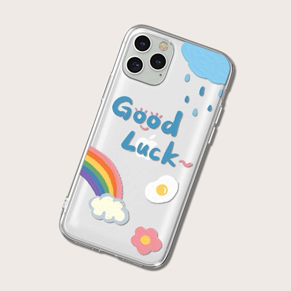 

Cartoon & Letter Graphic Phone Case, Multicolor