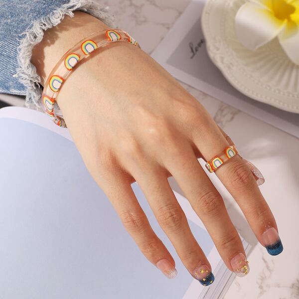

1pc Resin Bangle & 1pc Ring, Multicolor