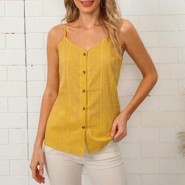 

Swiss Dot Button Up Cami Top, Yellow