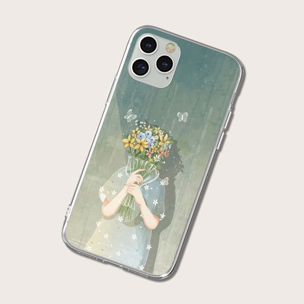 

Girl & Flower Print Phone Case, Multicolor