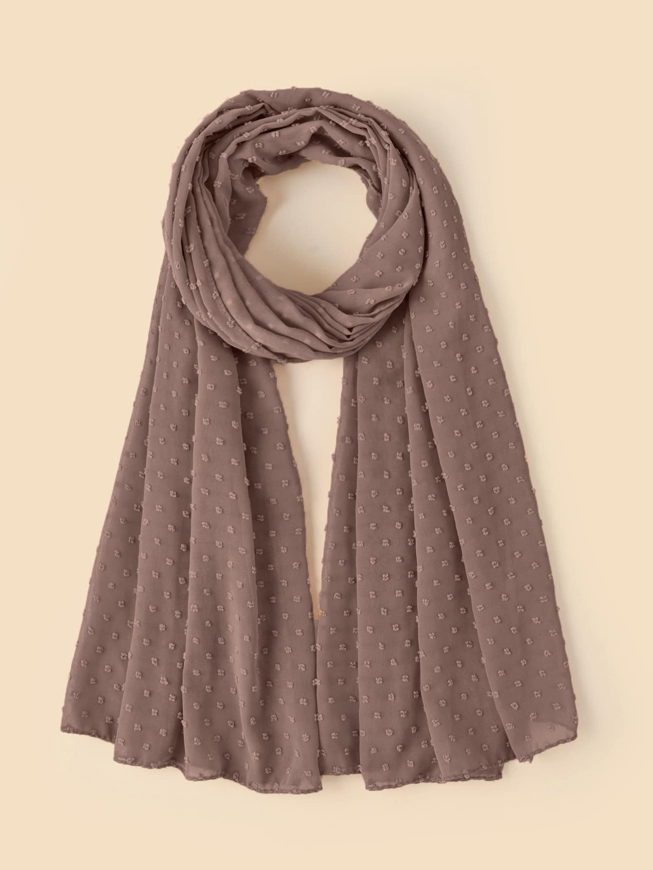 1入組女士柔軟提花雪紡圍巾，阿拉伯休閒頭巾，適合日常佩戴，素色，適合旅行 - 棕色 - 查看 1