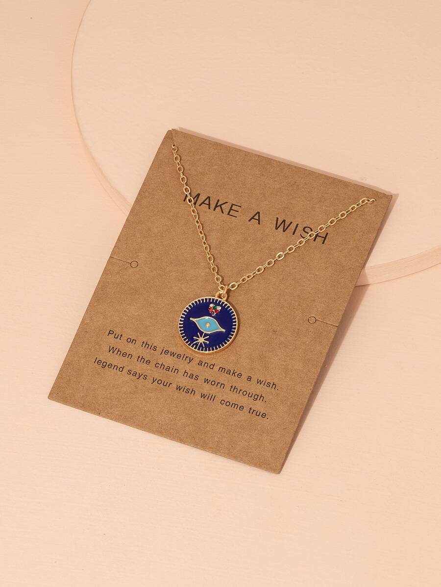 圓形裝飾吊墜項鍊 - 彩色 - 查看 1