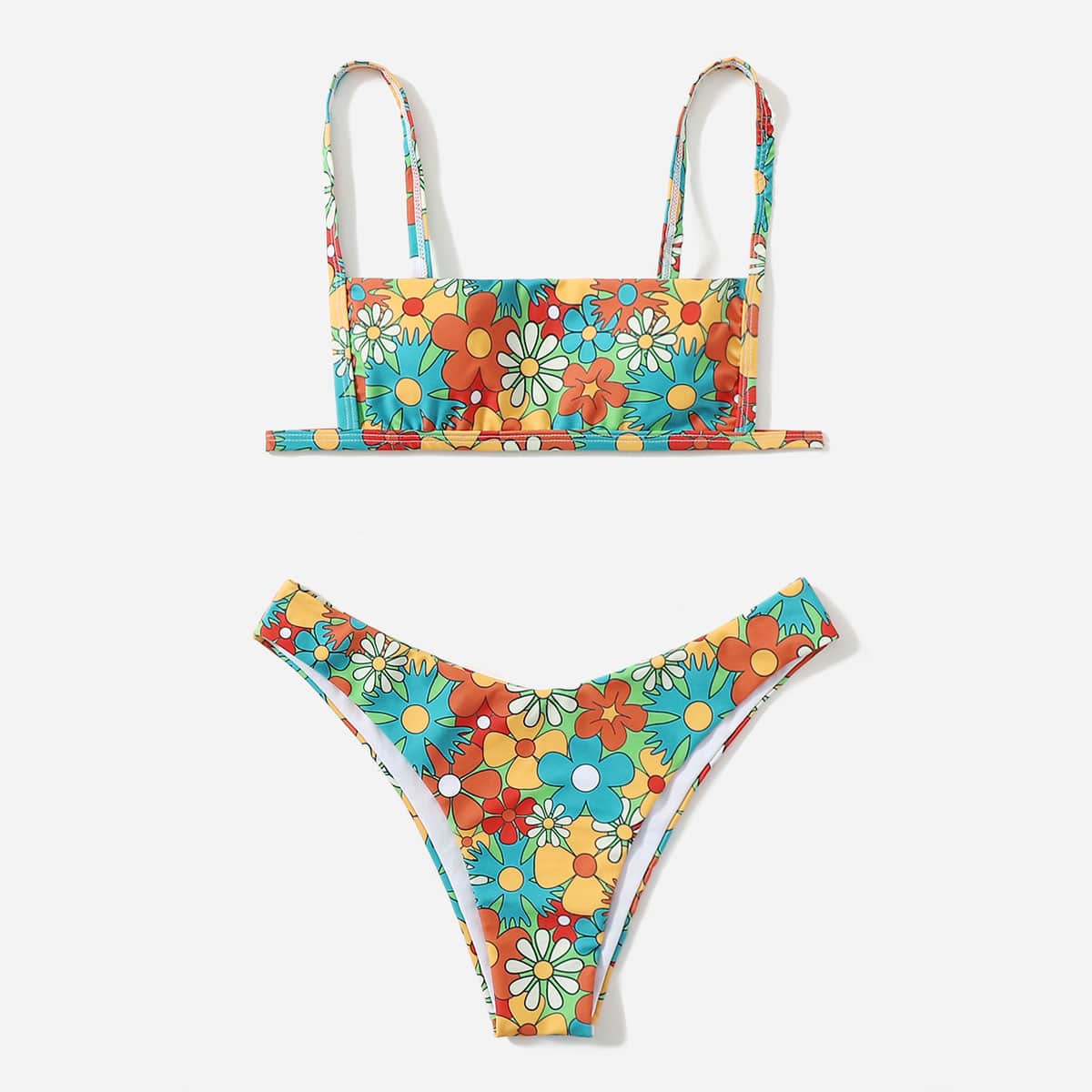 

Floral Pattern Bikini Swimsuit, Multicolor