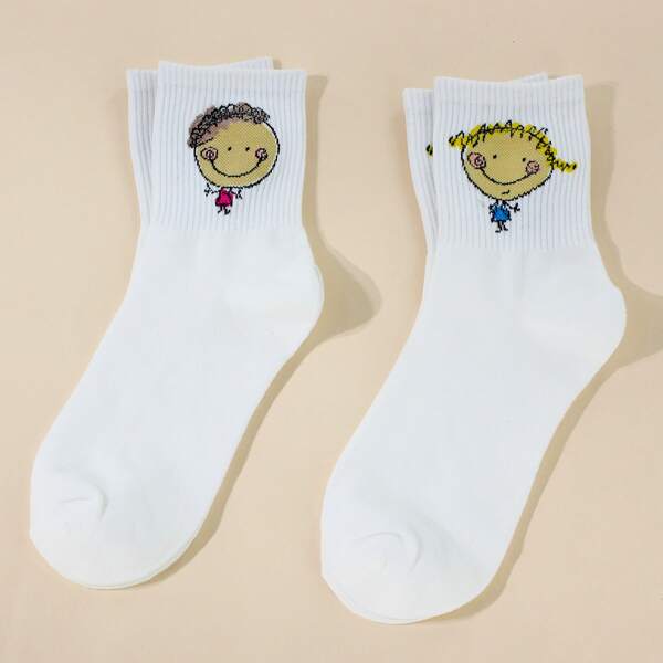

2pairs Figure Pattern Crew Socks, Multicolor
